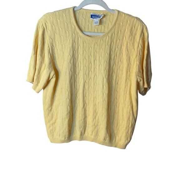 Pendleton Women’s Yellow Cable Knit Short Sleeve Sweater size LP - Picture 6 of 7